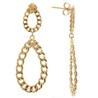 Judy Crowell Sterling Silver Chain Link Open Oval Double Drop Earrings