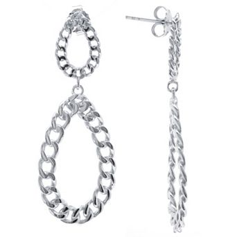Judy Crowell Sterling Silver Chain Link Open Oval Double Drop Earrings