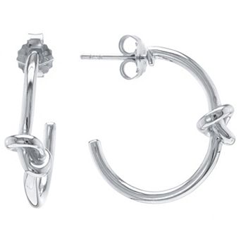 Judy Crowell Sterling Silver High Polish Knotted C-Hoop Earrings