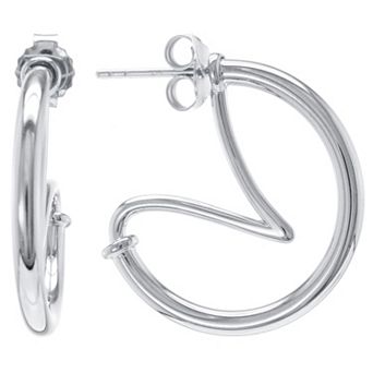 Judy Crowell Sterling Silver High Polish Funky Hoop Earrings