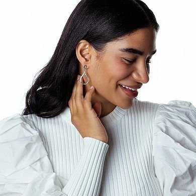 Judy Crowell Sterling Silver Diamond Cut Open Teardrop Double Drop Earrings