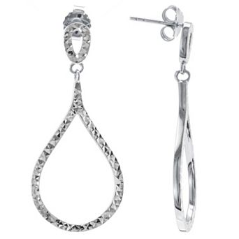 Judy Crowell Sterling Silver Diamond Cut Open Teardrop Double Drop Earrings