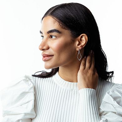 Judy Crowell Sterling Silver Diamond Cut Open Marquis Shape Drop Earrings