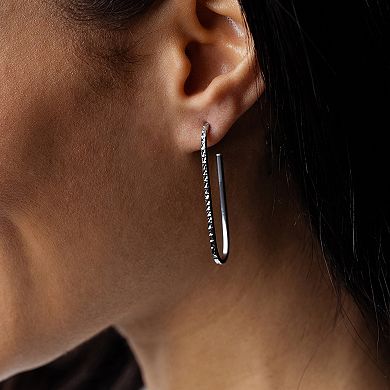 Judy Crowell Sterling Silver Textured Rectangle Hoop Earrings