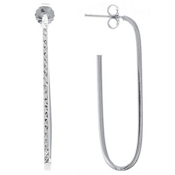 Judy Crowell Sterling Silver Textured Rectangle Hoop Earrings