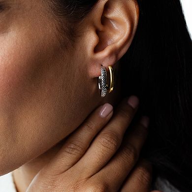 Judy Crowell Sterling Silver Textured Rectangle J Hoop Earrings