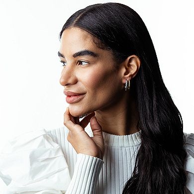 Judy Crowell Sterling Silver Textured Rectangle J Hoop Earrings