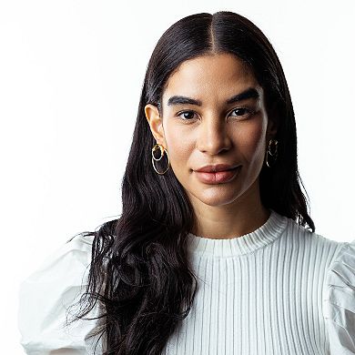 Judy Crowell Sterling Silver Textured Double Circle Drop Earrings