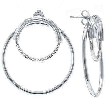 Judy Crowell Sterling Silver Textured Double Circle Drop Earrings