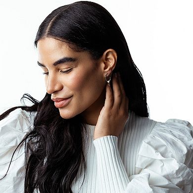 Judy Crowell Sterling Silver Textured Freshwater Cultured Pearl Rectangle J Hoop Earrings