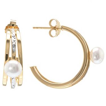 Judy Crowell Sterling Silver Textured Freshwater Cultured Pearl Triple Hoop Earrings