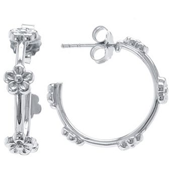 Judy Crowell Sterling Silver Flower Hoop Earrings