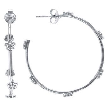Judy Crowell Sterling Silver Flower Hoop Earrings