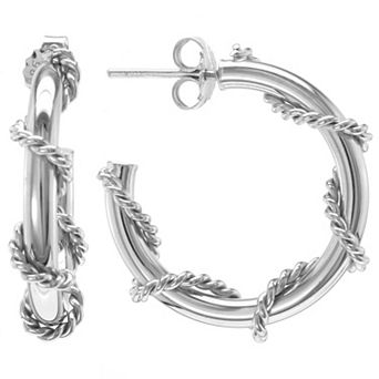 Judy Crowell Sterling Silver Textured Twist Hoop Earrings