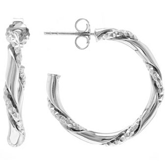 Judy Crowell Sterling Silver Textured Twist Hoop Earrings
