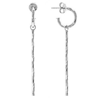 Judy Crowell Sterling Silver Textured Hoop with Bar Drop Earrings