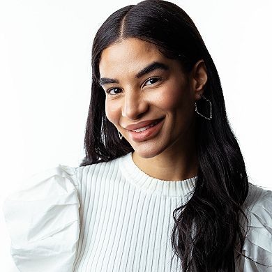 Judy Crowell Sterling Silver Textured Diamond-Shaped Hoop Earrings