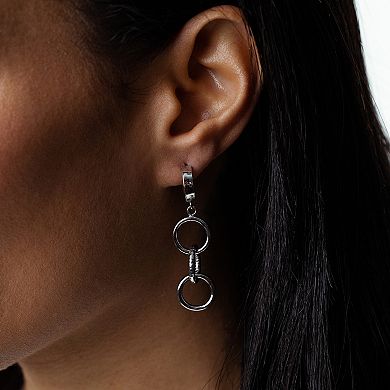 Judy Crowell Sterling Silver Textured Triple Circle Drop Earrings