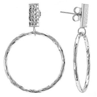 Judy Crowell Sterling Silver Textured Circle Hoop Drop Earrings