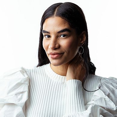 Judy Crowell Sterling Silver Textured Circle Hoop Drop Earrings