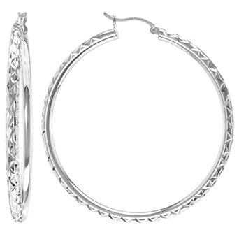 Judy Crowell Sterling Silver Textured Hoop Earrings