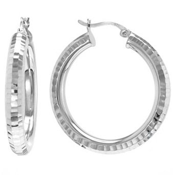 Judy Crowell Sterling Silver Textured Hoop Earrings