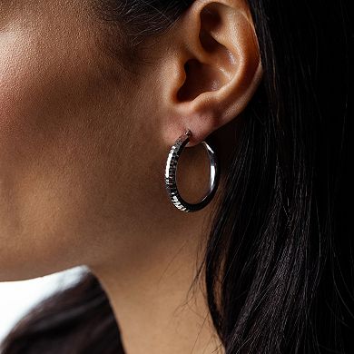 Judy Crowell Sterling Silver Textured Hoop Earrings