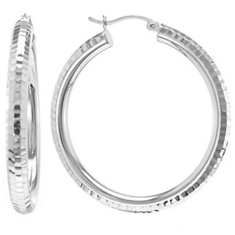 Judy Crowell Sterling Silver Textured Hoop Earrings