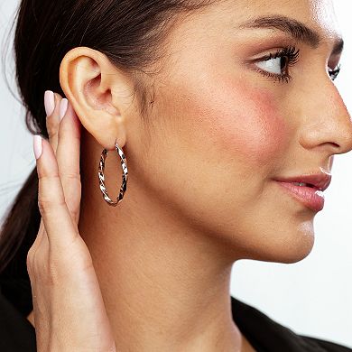 Judy Crowell Sterling Silver Textured Twist Hoop Earrings