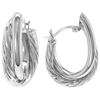 Judy Crowell Sterling Silver Textured & High Polish Twist Hoop Earrings
