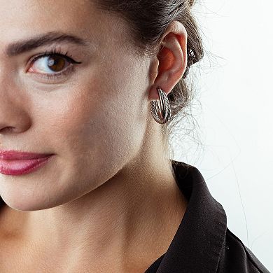 Judy Crowell Sterling Silver Textured & High Polish Twist Hoop Earrings