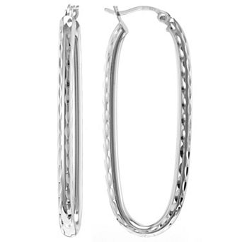 Judy Crowell Sterling Silver Textured Rectangle Hoop Earrings