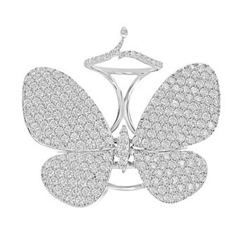 Judy Crowell Sterling Silver Cubic Zirconia Fluttering Butterfly Ring