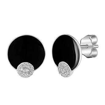 Judy Crowell Sterling Silver Cubic Zirconia & Black Enamel Stud Earrings