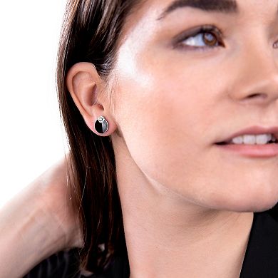 Judy Crowell Sterling Silver Cubic Zirconia & Black Enamel Stud Earrings