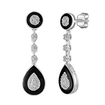 Judy Crowell Sterling Silver Cubic Zirconia & Black Enamel Teardrop Earrings