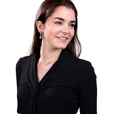 Judy Crowell Sterling Silver Cubic Zirconia & Black Enamel Teardrop Earrings