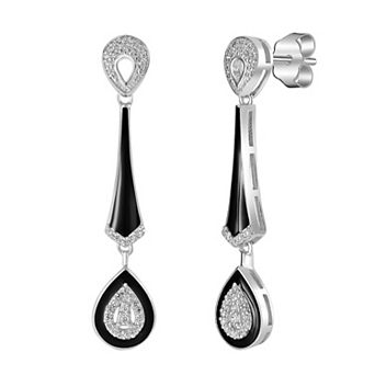 Judy Crowell Sterling Silver Black Enamel CZ Drop Earrings