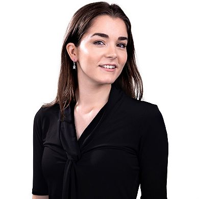 Judy Crowell Sterling Silver Black Enamel Square CZ Leverback Earrings