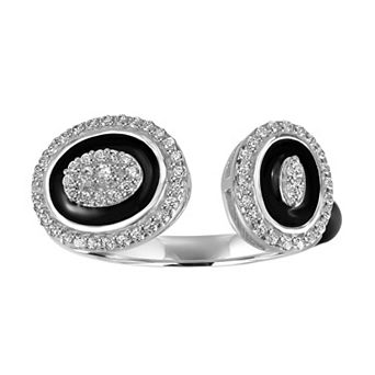 Judy Crowell Sterling Silver Black Enamel CZ Open Band Ring