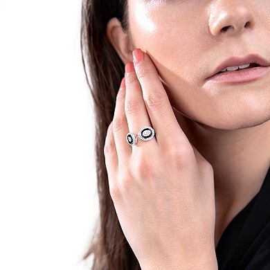 Judy Crowell Sterling Silver Black Enamel CZ Open Band Ring