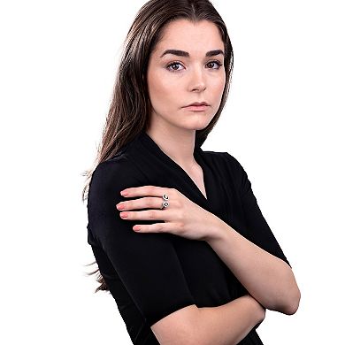 Judy Crowell Sterling Silver Black Enamel CZ Open Band Ring