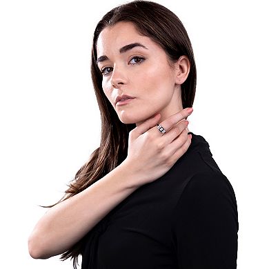 Judy Crowell Sterling Silver Black Enamel Three Rectangle CZ Ring