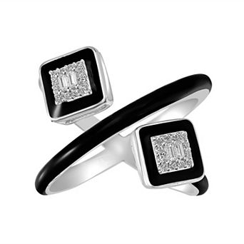 Judy Crowell Sterling Silver Black enamel CZ Cuff Ring