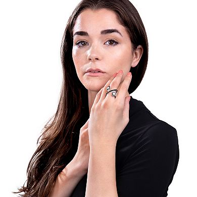 Judy Crowell Sterling Silver Black enamel CZ Cuff Ring