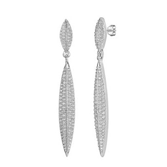 Judy Crowell Sterling Silver Long Marquis CZ Drop Earrings