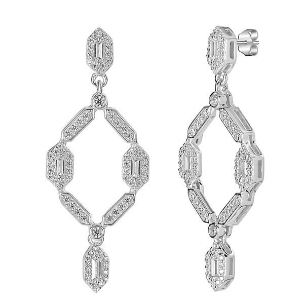 Judy Crowell Sterling Silver Fancy CZ Open Drop Earrings