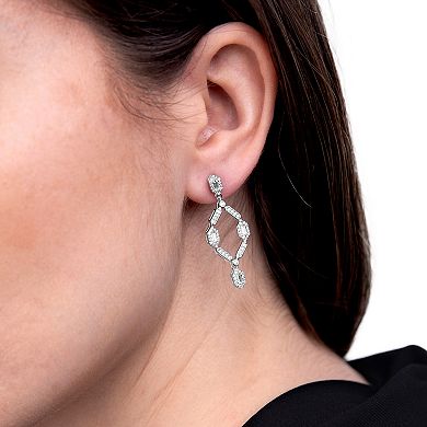 Judy Crowell Sterling Silver Fancy CZ Open Drop Earrings