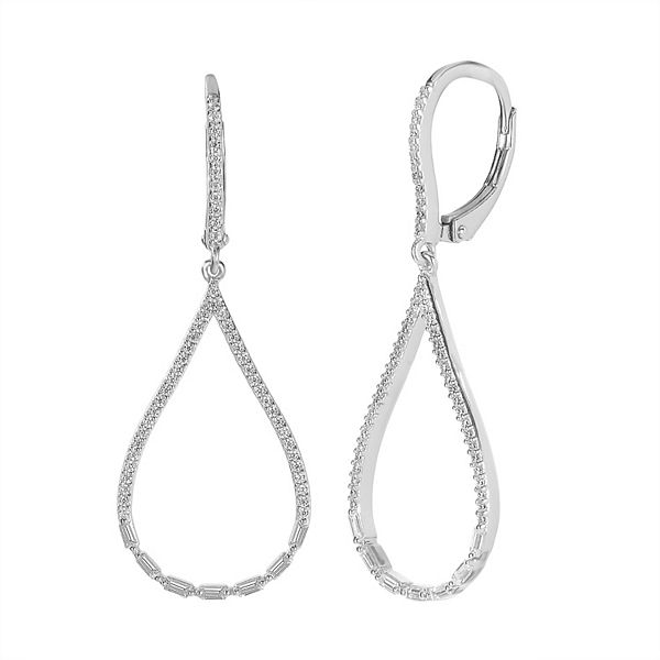 Judy Crowell Sterling Silver Open Teardrop CZ Leverback Drop Earrings