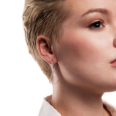 Judy Crowell Sterling Silver Open Teardrop CZ Leverback Drop Earrings